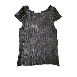 Vintage Women's Jeannette Miner Pleated Blouse Black Top Short Sleeves Shirt